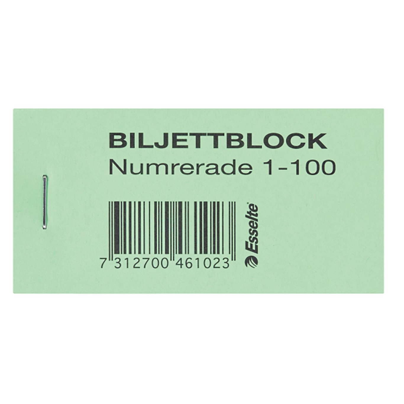 Grönt biljettblock med nummer 1-100 och streckkod