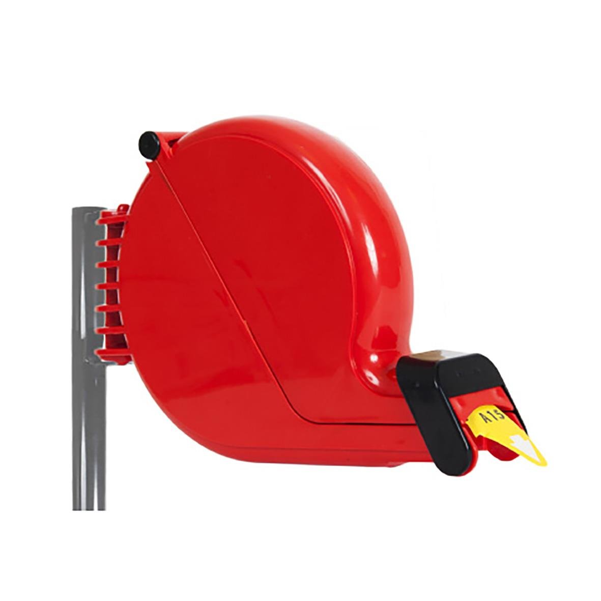 Röd Dispenser Turn-O-Matic D80 med svart och gul varningsskylt