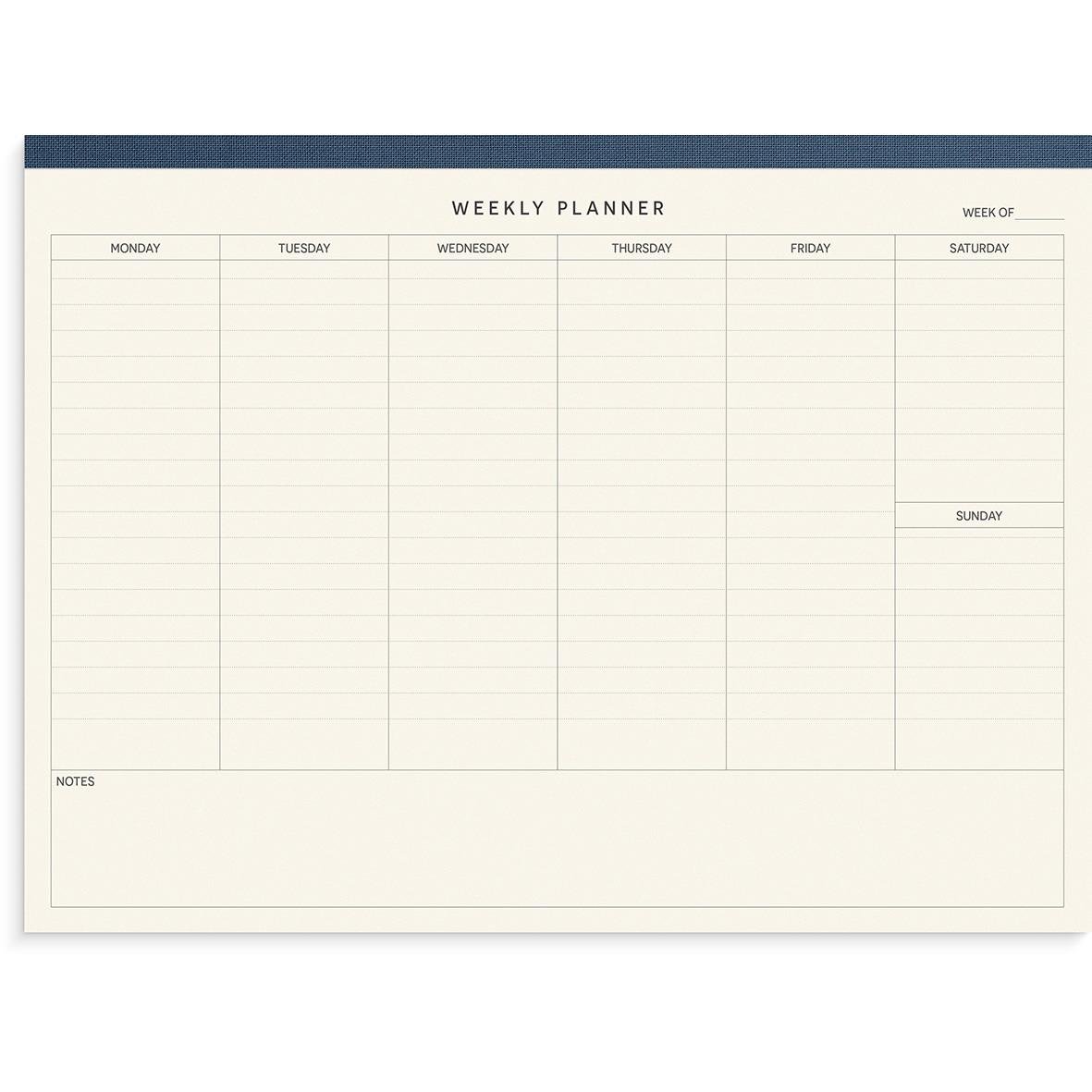 Veckoplanerare för vecka med dagar från måndag till söndag och utrymme för anteckningar, storlek 296x221mm