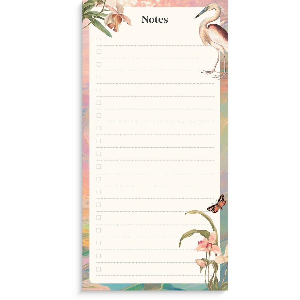 Notishäfte med flamingo, fjäril och blommor på omslaget, 40 blad, 100x200mm, 120g