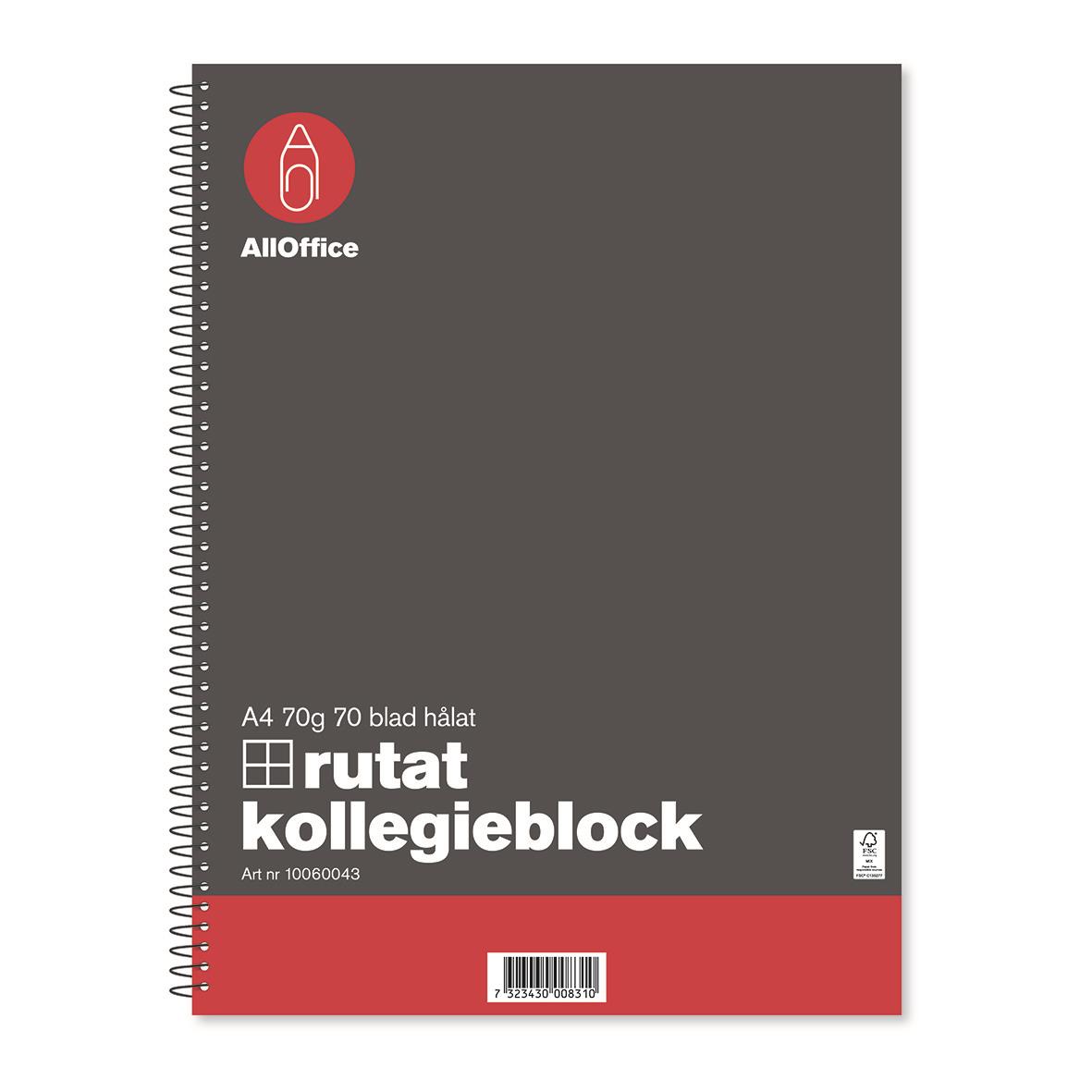 Kollegieblock med spiralbindning, A4, 70 blad, 70g papper, grå omslag