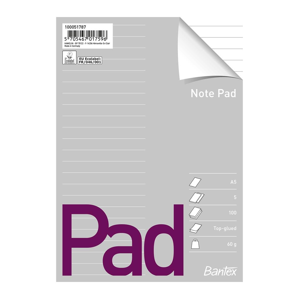 Linjear notepad med 100 A5-blad, 60g papper, topp-spiral, grått omslag