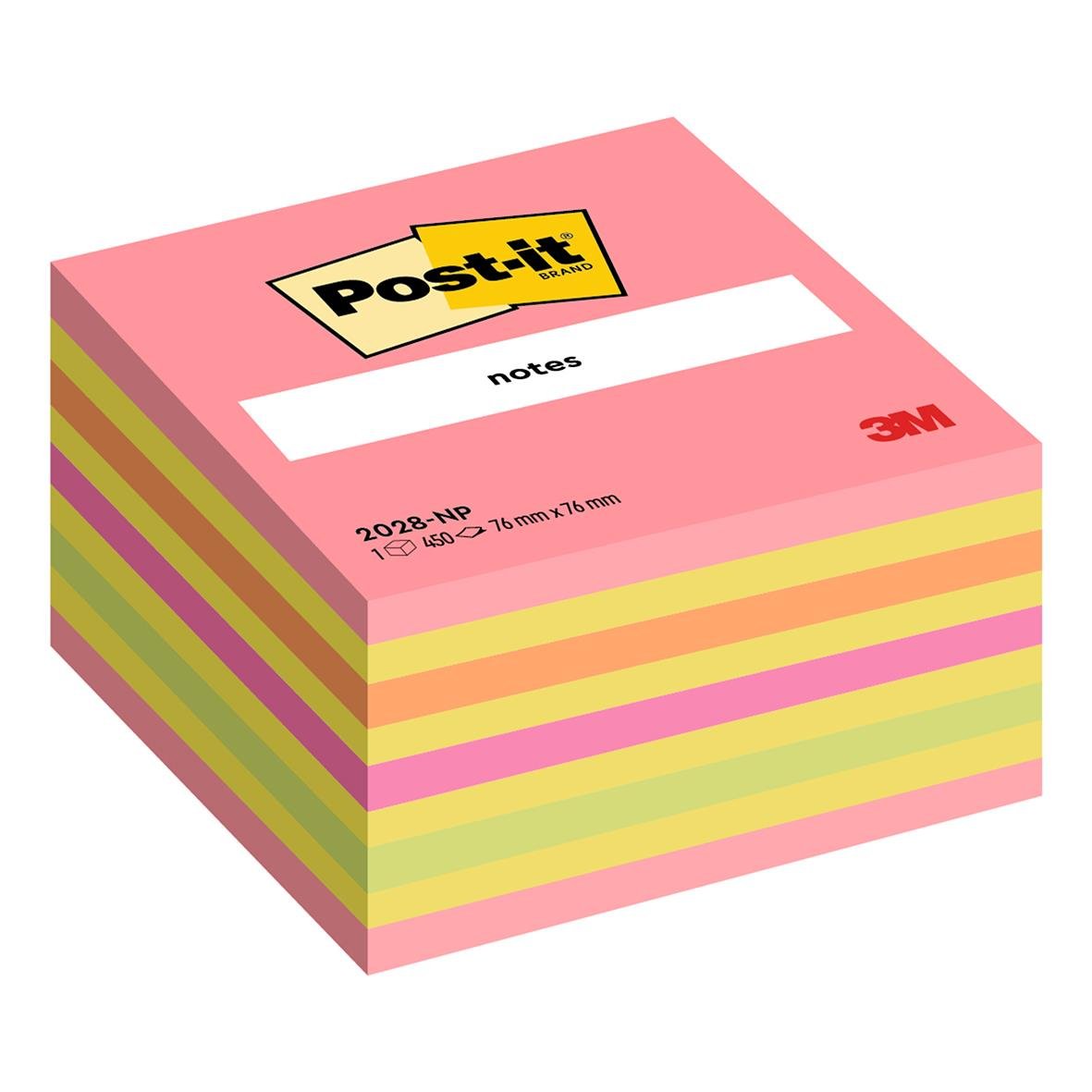Post-it notiskub i intensiv rosa, 76x76mm, 450 blad