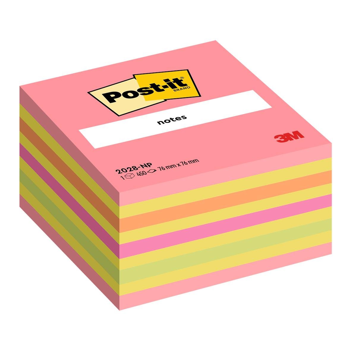 Post-it notiskub i intensiv rosa, 76x76mm, 450 blad