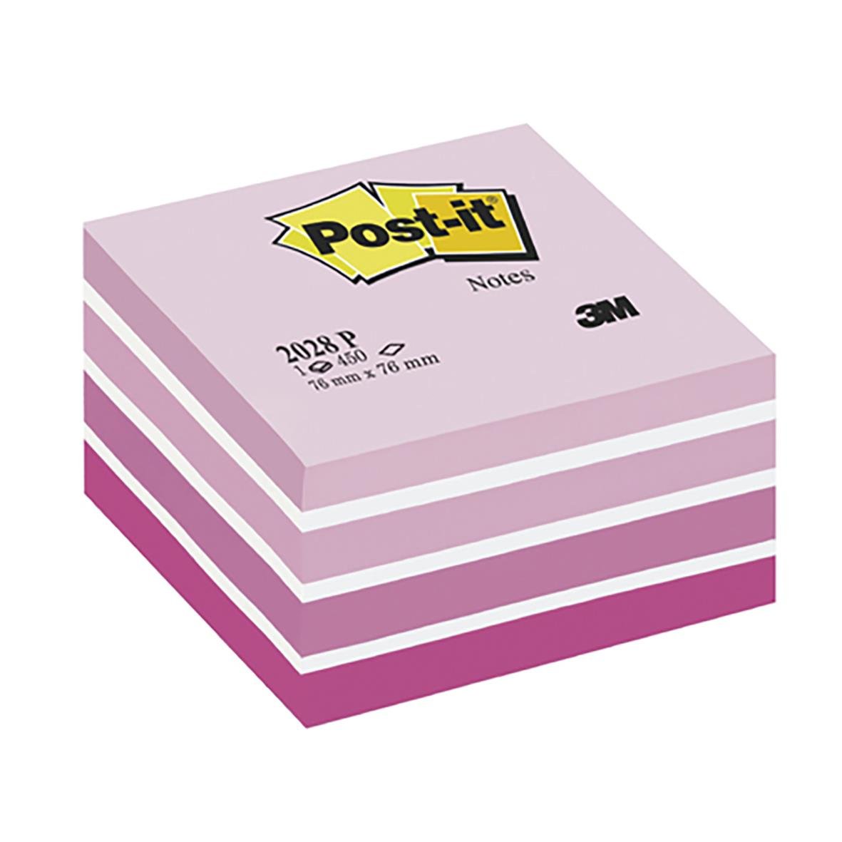 Pink Post-it notislappar i en box med 450 blad, 76x76mm