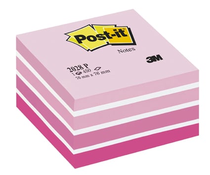 Pink Post-it notislappar i en box med 450 blad, 76x76mm