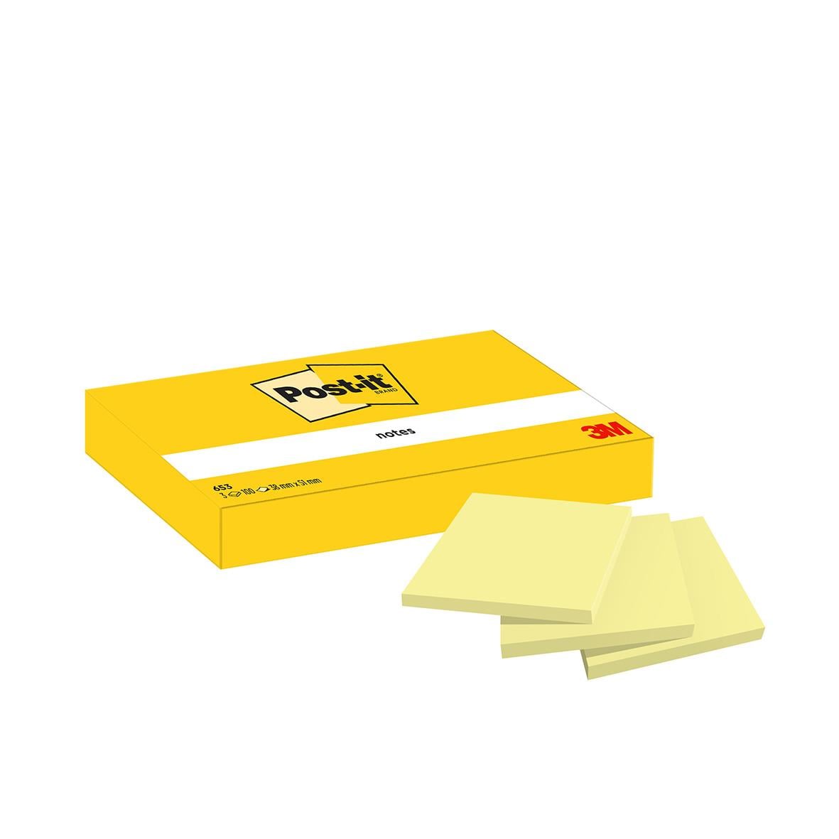 Gul Post-it notisar i block med 100 blad, storlek 38x51mm
