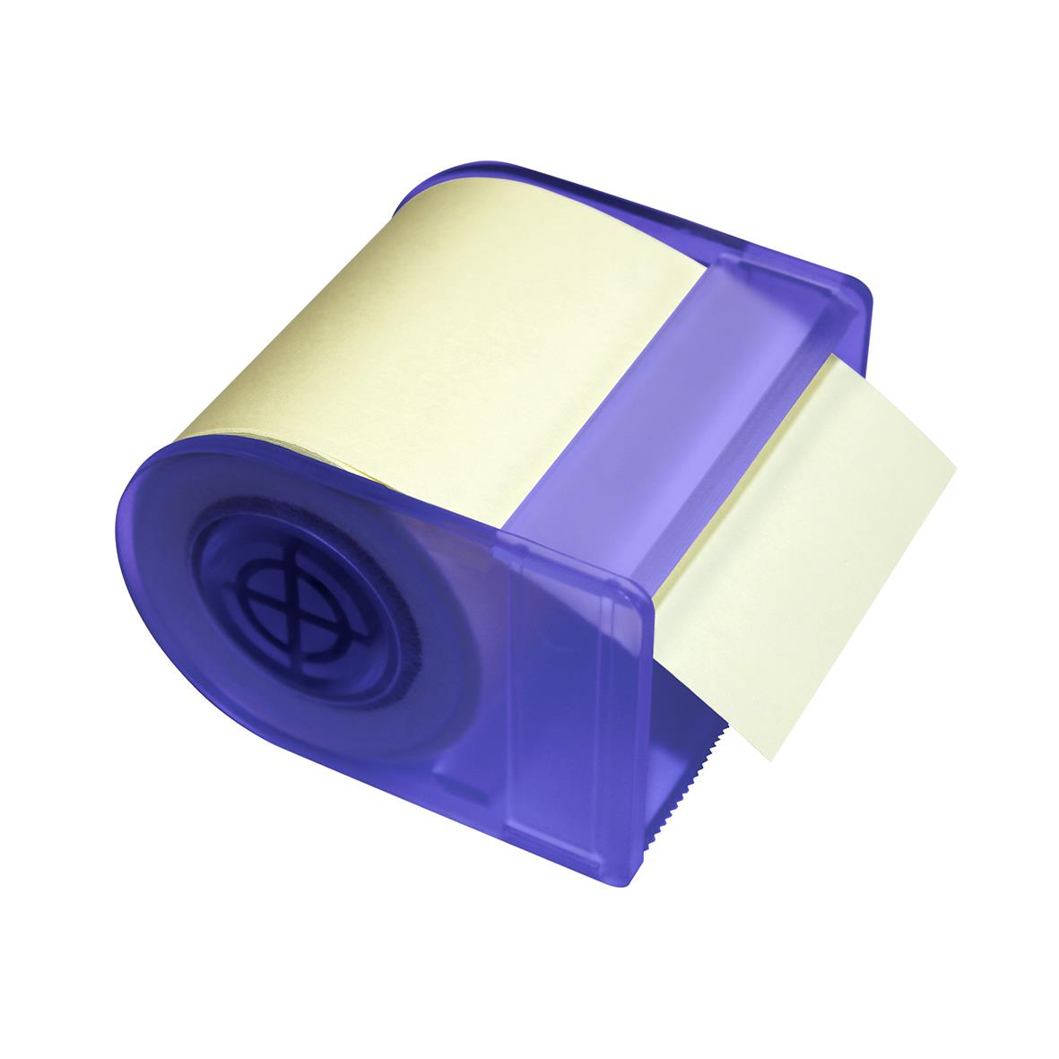 Gul post-it notisblock med 10 meters tejp i blå plastbehållare