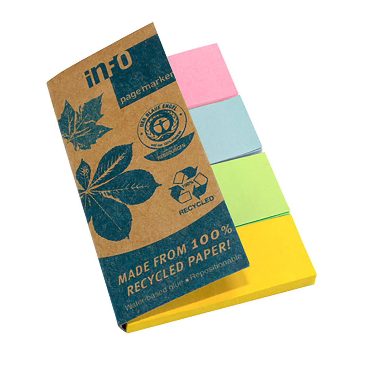 Märkflik i fyra färger, 20x50mm, tillverkad av 100% återvunnet papper