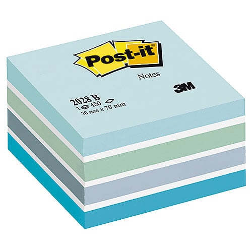 Post-it notiskub med 450 blåa blad, 76x76mm, i förpackning