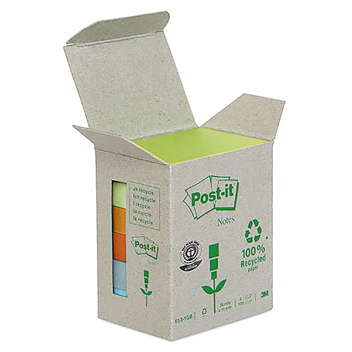 Post-it Recycled Pastell 38x51mm 100 blad i öppen kartong
