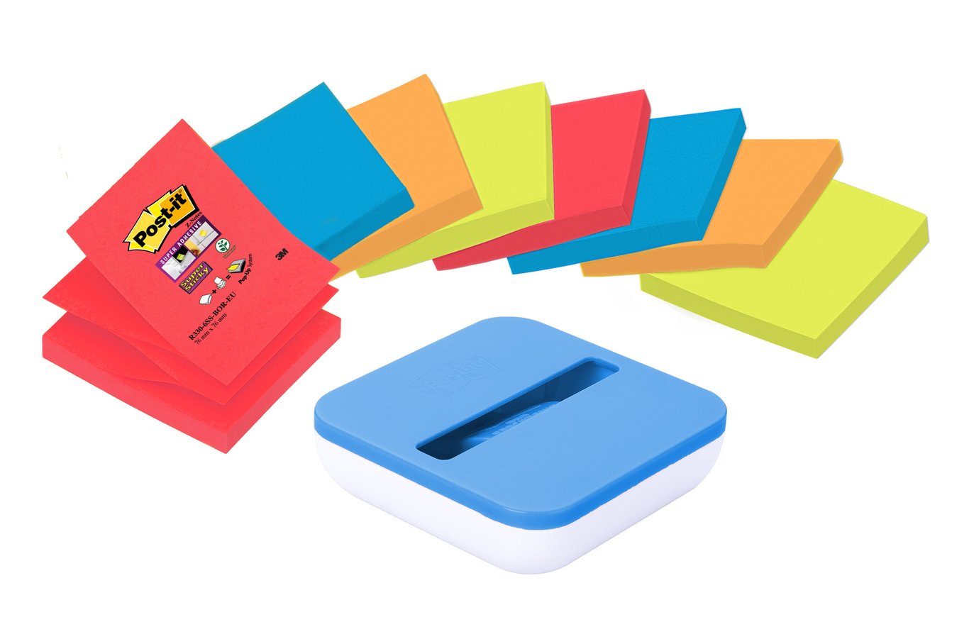 Hållare Post-it inkl 8 färgade Z-block blå/vit 76x76mm 10110225