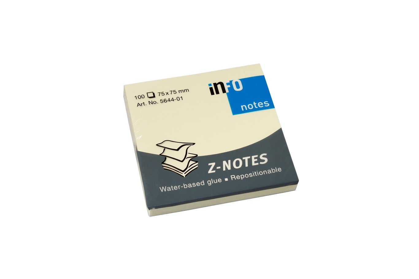 Gult post-it block Notisar Stick'n Z-Notes 76x76mm, 100 blad, vattenbaserad lim