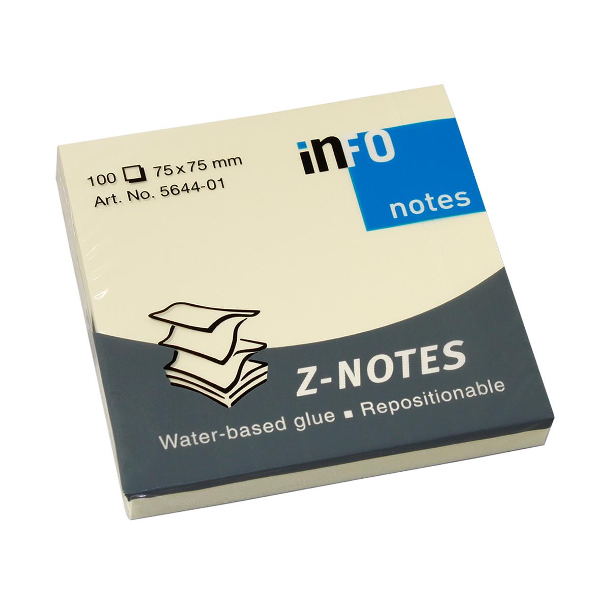 Gult post-it block Notisar Stick'n Z-Notes 76x76mm, 100 blad, vattenbaserad lim