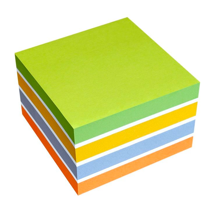 Notiskub Info Notes Brilliant mix grön, vit, gul, blå, orange 75x75mm 10110240