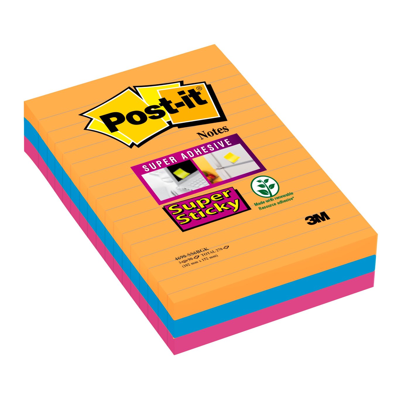 Notisar Post-it Super Sticky linjerat Bangkok 101x152mm