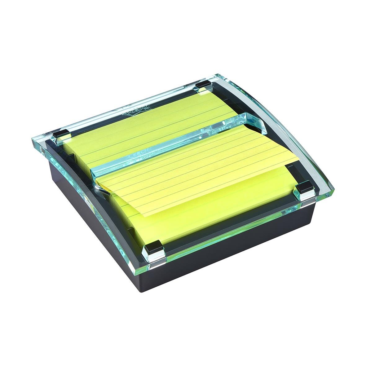 Hållare för Post-it med gult linjerat papper, transparent och svart, 101x101mm