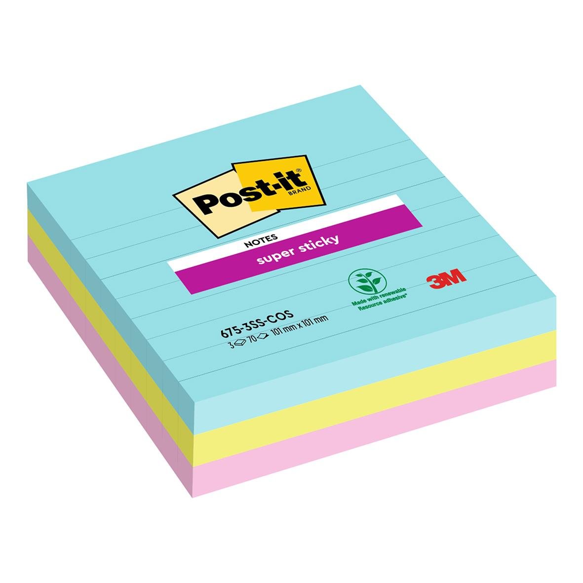Post-it Super Sticky linjerade notisar i 101x101mm storlek i pastellfärger