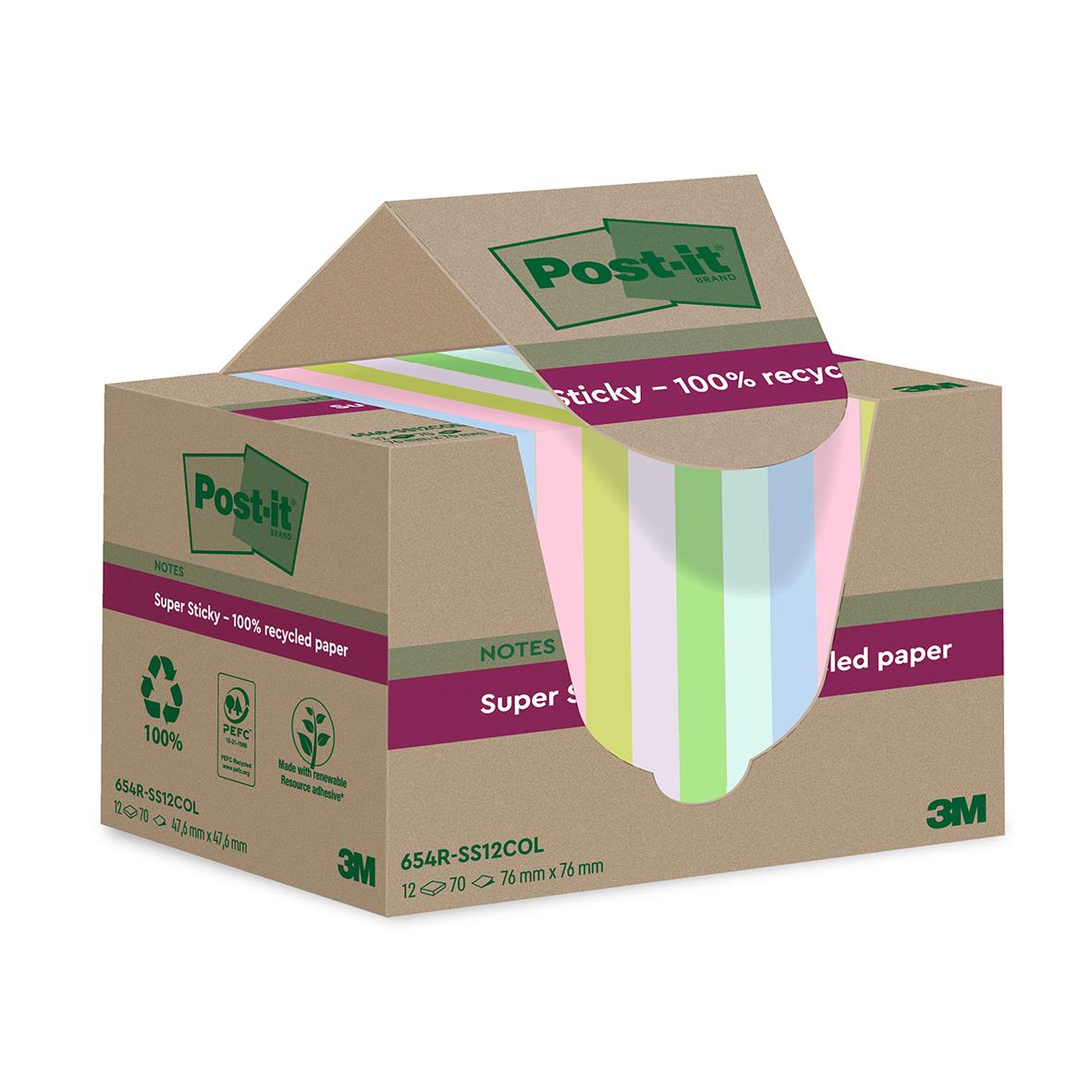 Notisar Post-it Super Sticky Recycled Mix Färger 76x76mm 10110344_1