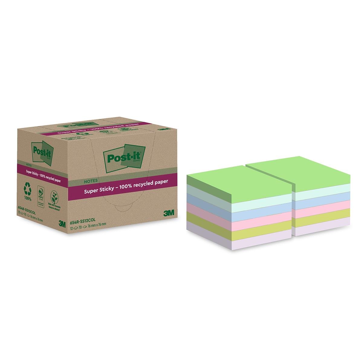 Notisar Post-it Super Sticky Recycled Mix Färger 76x76mm 10110344_2