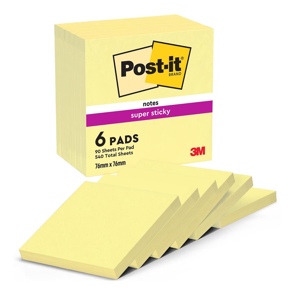 Gula Post-it Super Sticky lappar på en whiteboard med olika anteckningar