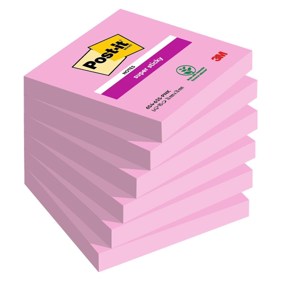 " Post-it Super Sticky rosa 76x76mm, 90 blad i en stapel"