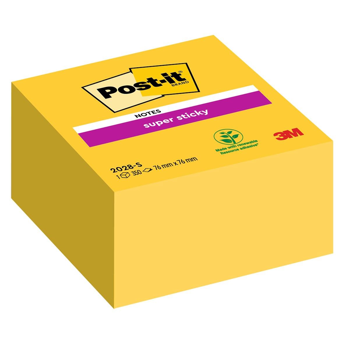 Gul Post-it Super Sticky notiskub med 350 blad, 76x76mm