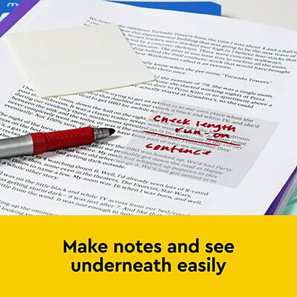 Transparent Post-it lappar 73x73mm 36 blad för att göra anteckningar och se under lätt