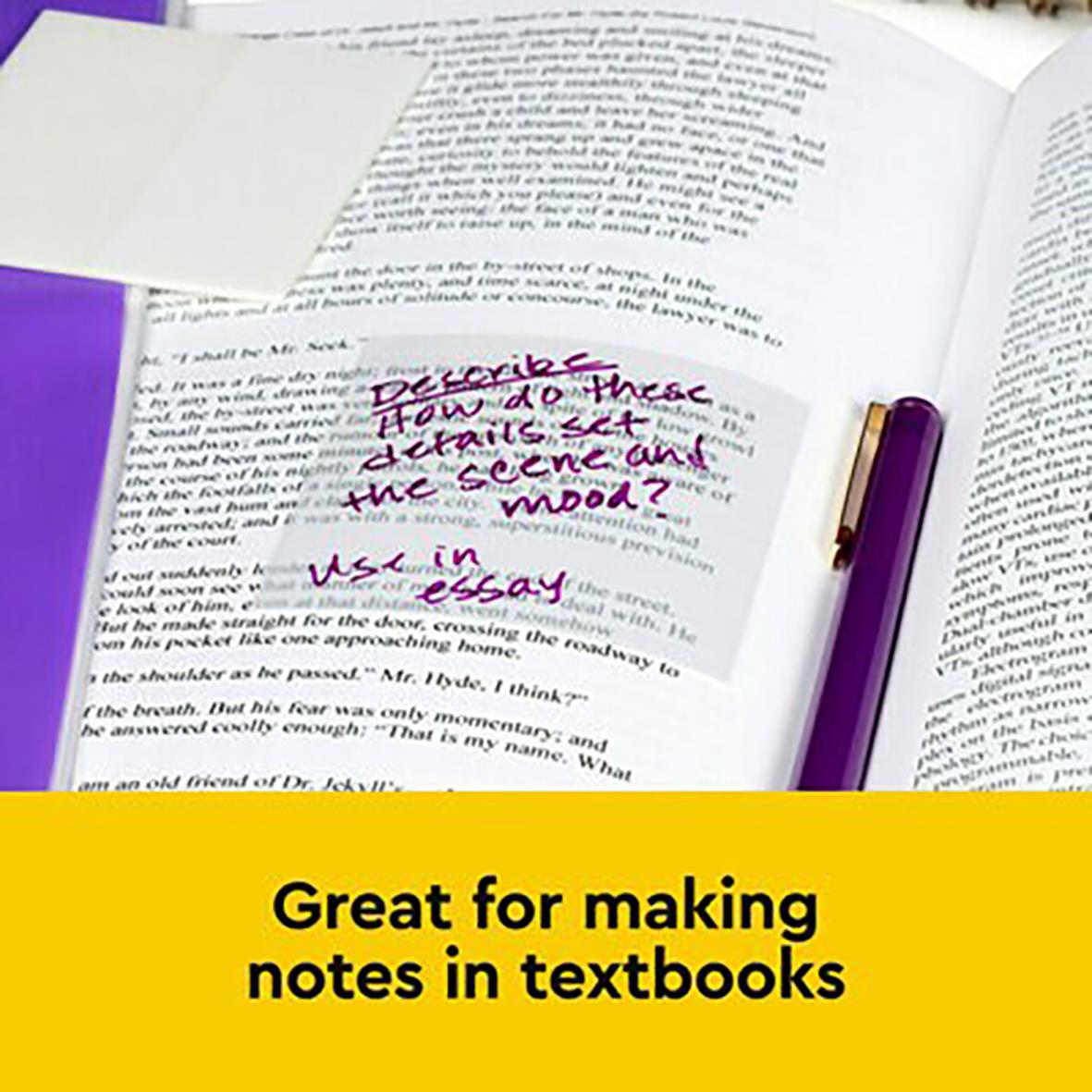 Notisar Post-it Transparent 73x73mm 36 blad används för att göra anteckningar i läroböcker