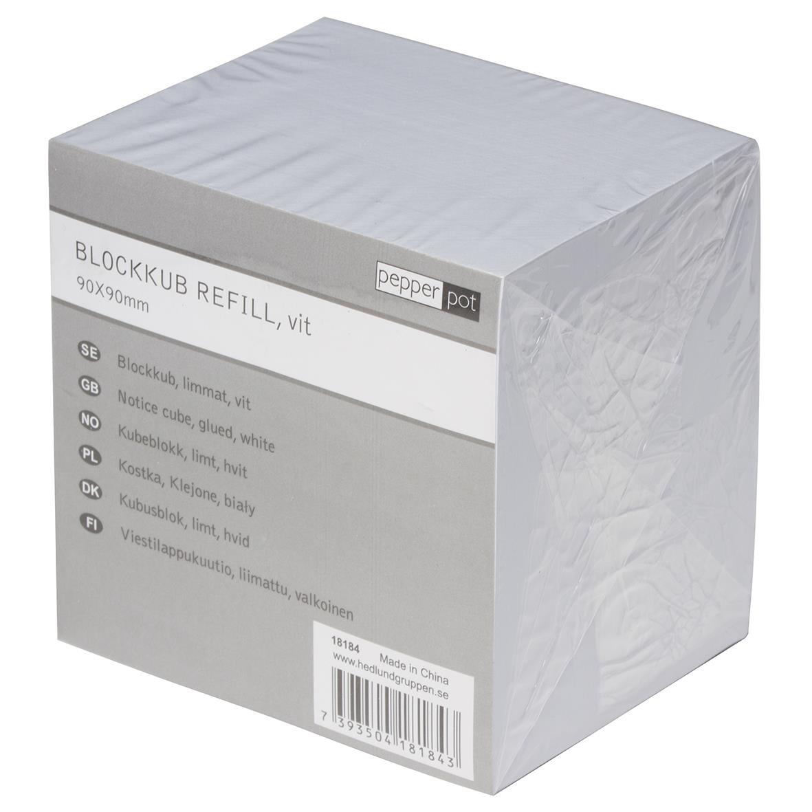 Vit blockkub av limmad plast 90x90mm, 850 blad