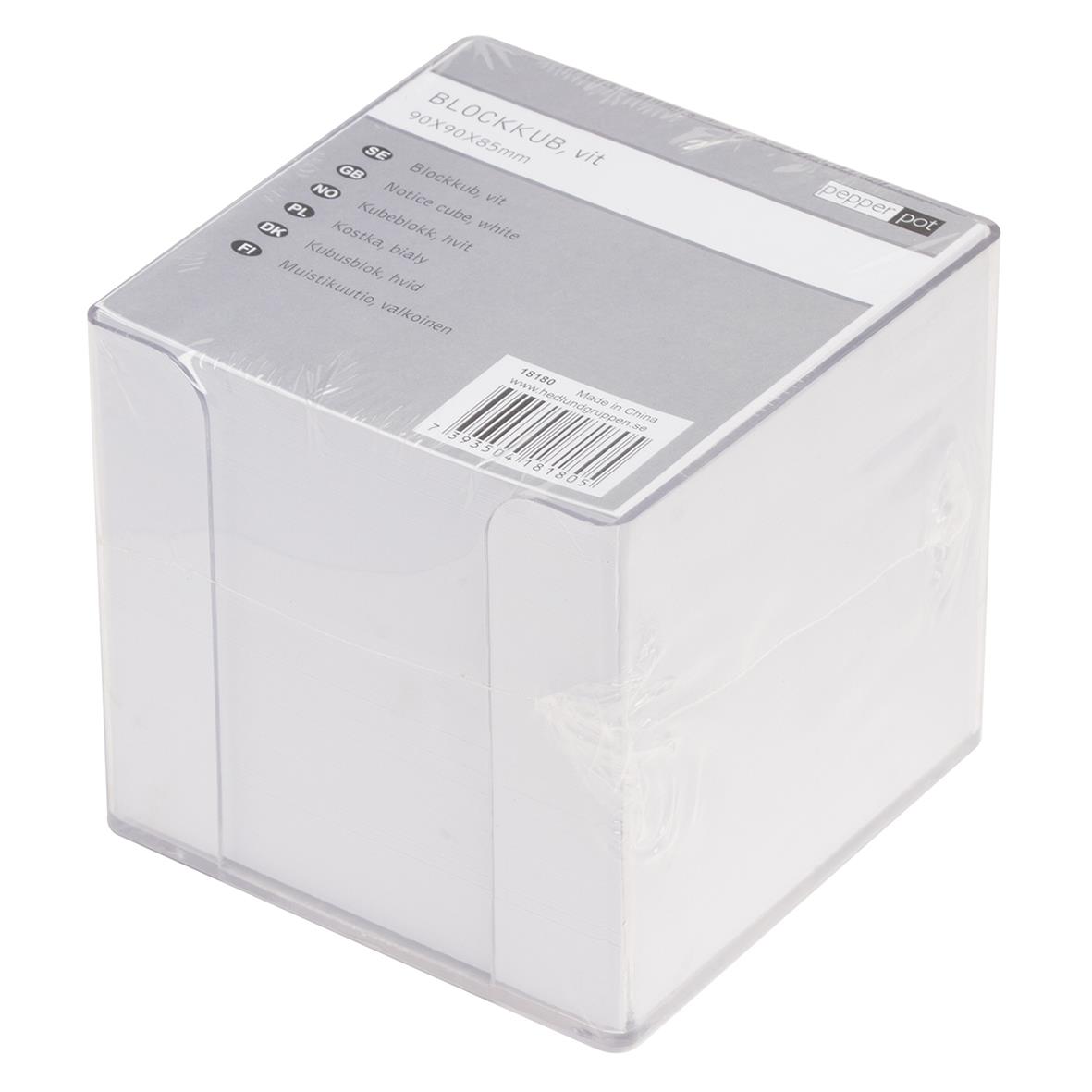 Vit blockkub med hållare och limmad design, 90x90mm, 850 blad