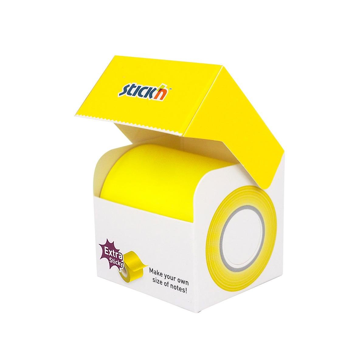 Neon gul notisband Stick'n Memorulle Extra Sticky 50mm x 10m i förpackning