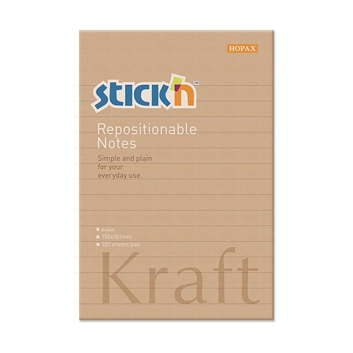 Notisar Stick´n linjerat kraftpapper brun 150x101mm 100 blad för anteckningar