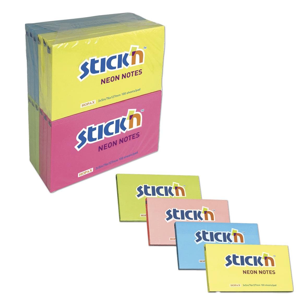 Notisar Stick´n Neon Mix Färg 76x127mm 100 Blad i färgglad förpackning
