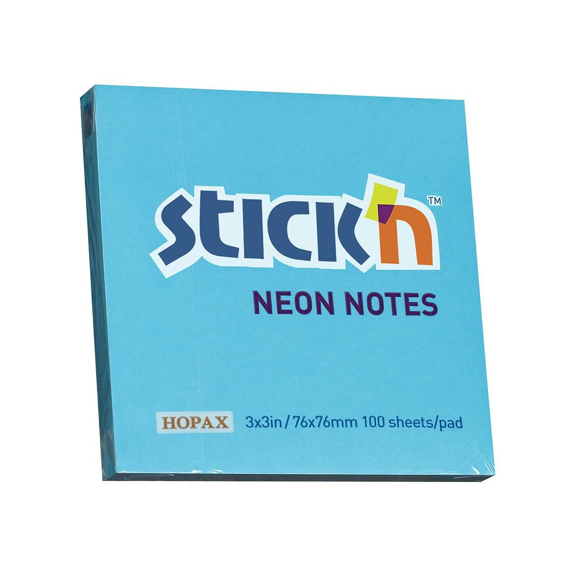 Blå neonnotislappar Stick'n 76x76mm, 100 blad i förpackning