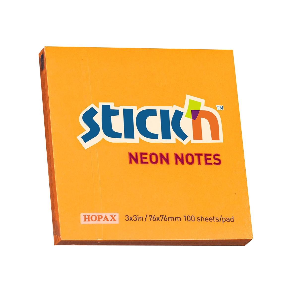Neonfärgade Sticky Notes i färgglad förpackning, 76x76mm, 100 blad