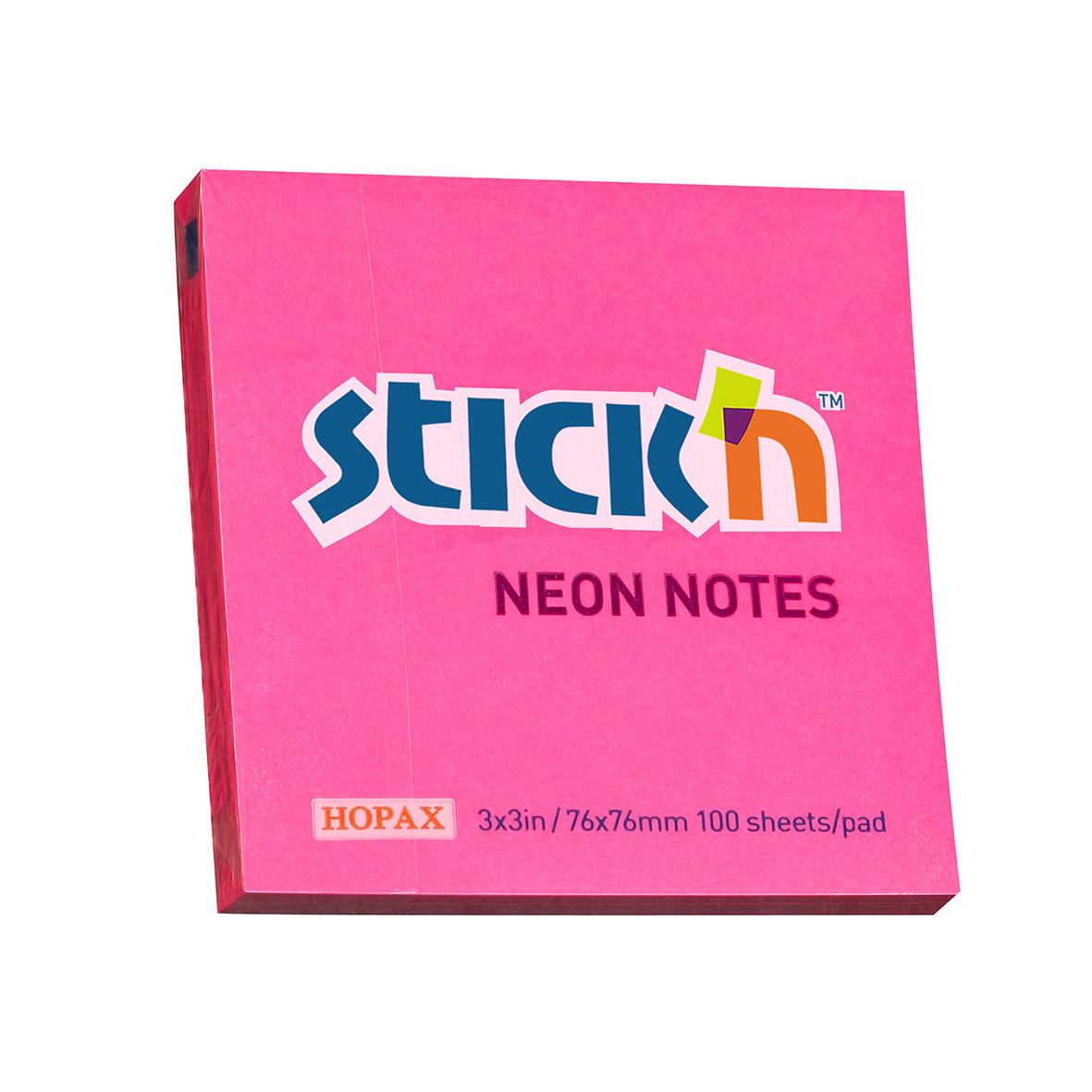 Rosa notislappar med neonfärger och 100 blad i en box