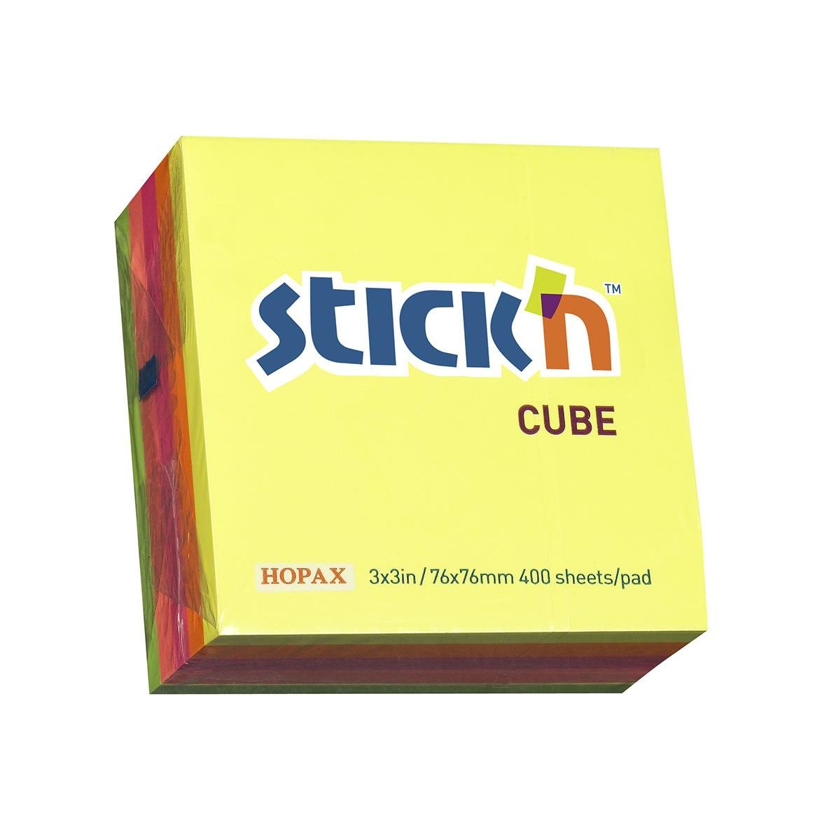 Notiskub Stick´n Neon Mix Färg 76x76mm 320 Blad i färgglad kub