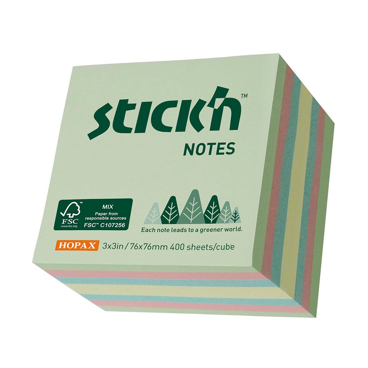 Notiskub Stick'n Mix Färg 76x76mm 400 blad FSC i färgglad kub