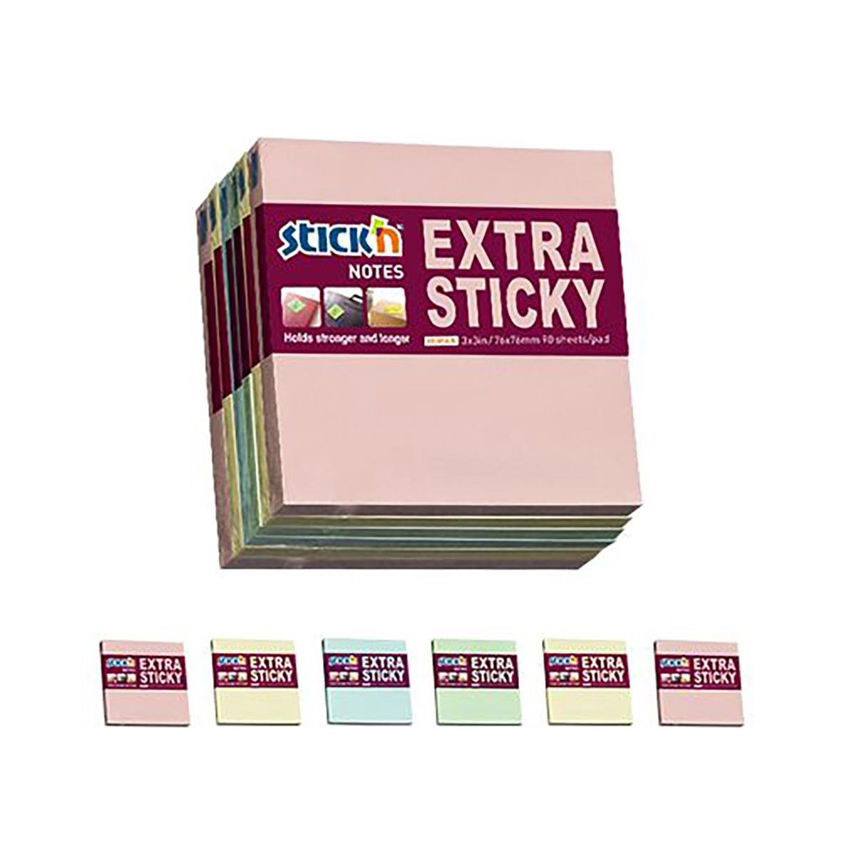 Notisar Stick´n Extra Sticky pastellblock med 100 blad i storlek 76x76mm
