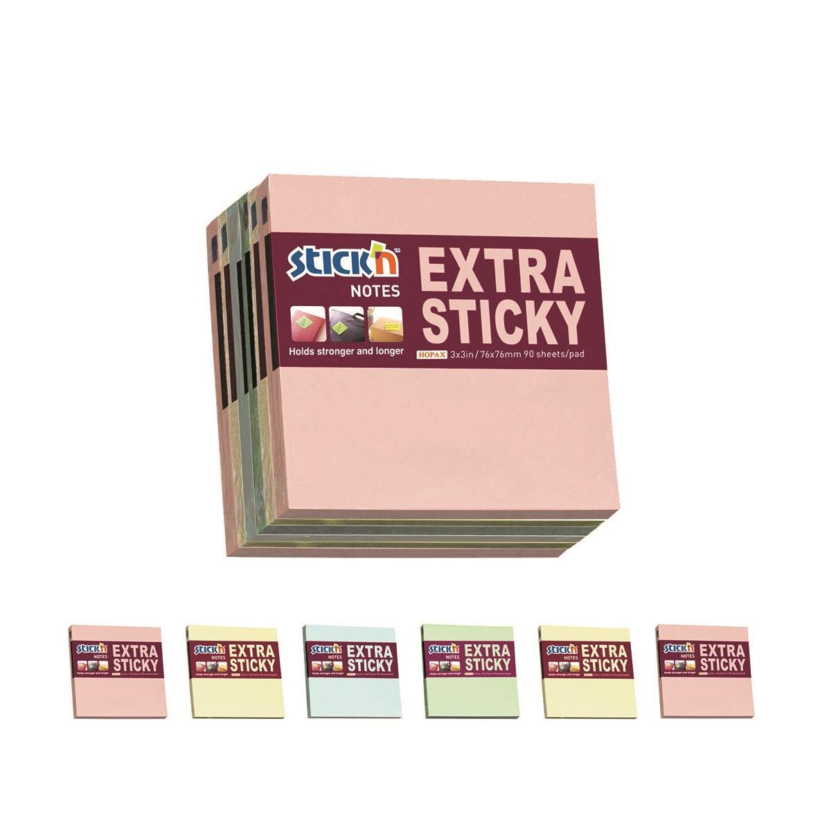 Notisar Stick´n Extra Sticky pastellblock med 100 blad i storlek 76x76mm