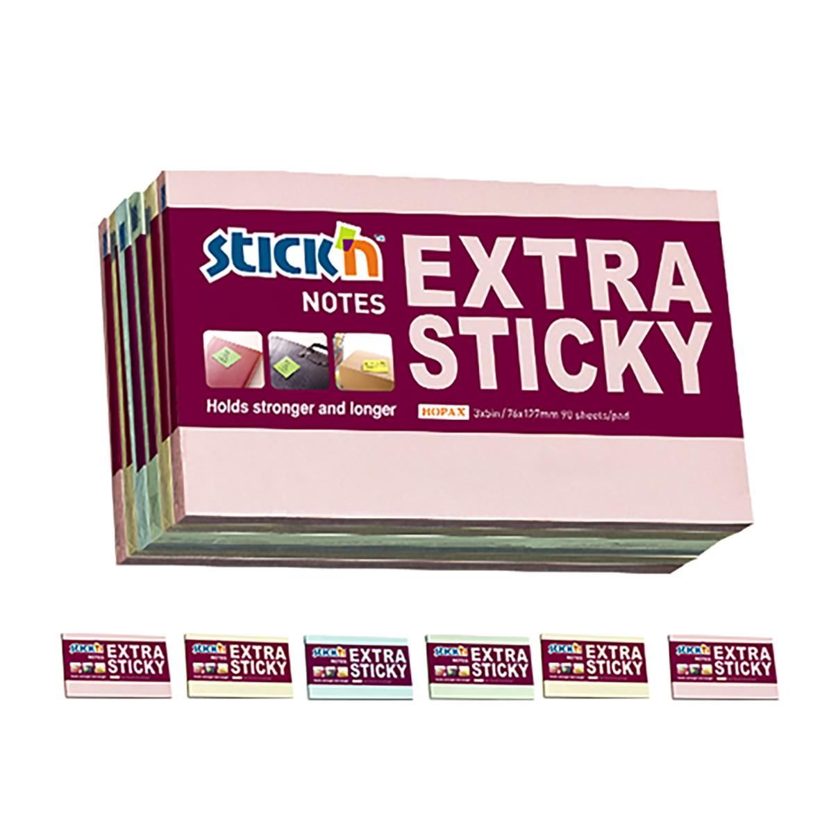 Notisar Stick´n Extra Sticky Pastell 76x127mm 100 blad i förpackning