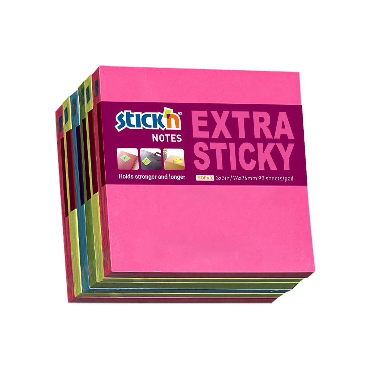 Notisar Stick´n Extra Sticky neonfärgade post-it-lappar 76x76mm, 90 blad
