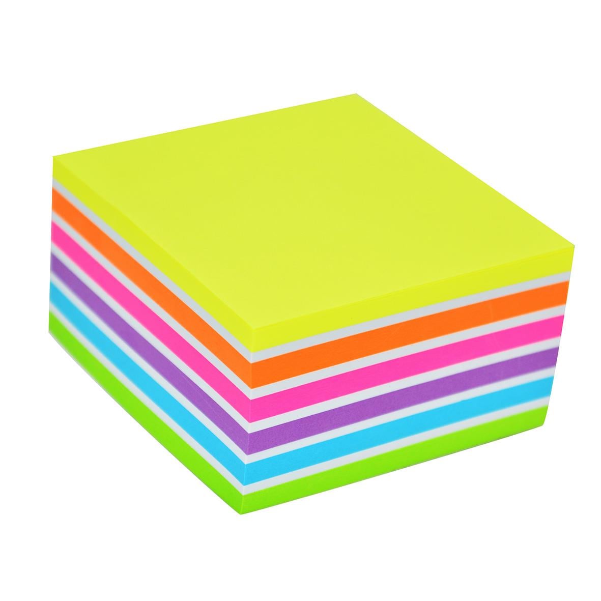 Neonfärgade notiskub med 400 blad i olika färger, 76x76mm