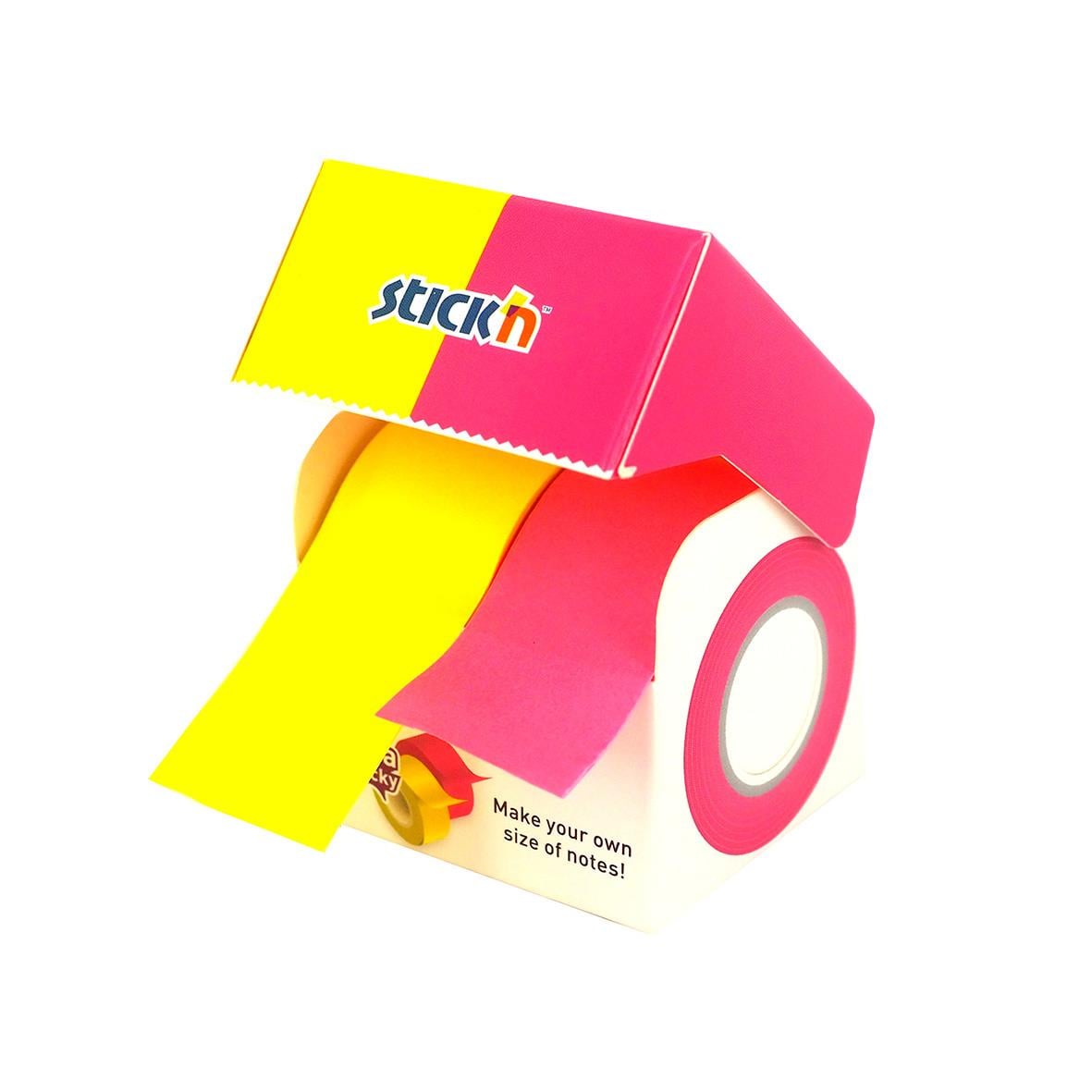 Neongul/Rosa notisrulle Stick´n Extra Sticky 2x25mmx10m med starkt klister