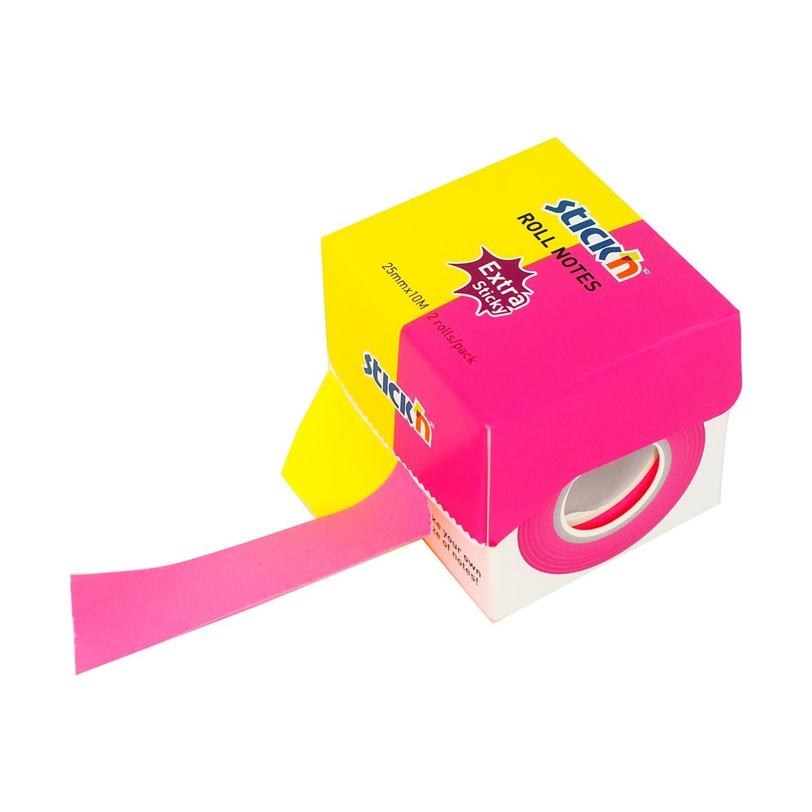 Neongul/Rosa notisrulle Stick´n Extra Sticky 2x25mmx10m