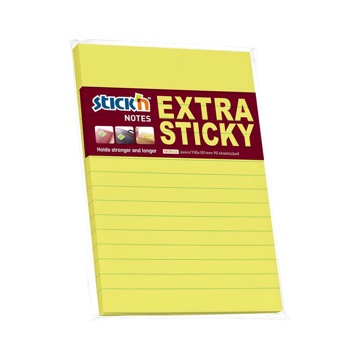 Neon gul notisblock Stick´n Extra Sticky Linj 150x101mm 90 blad