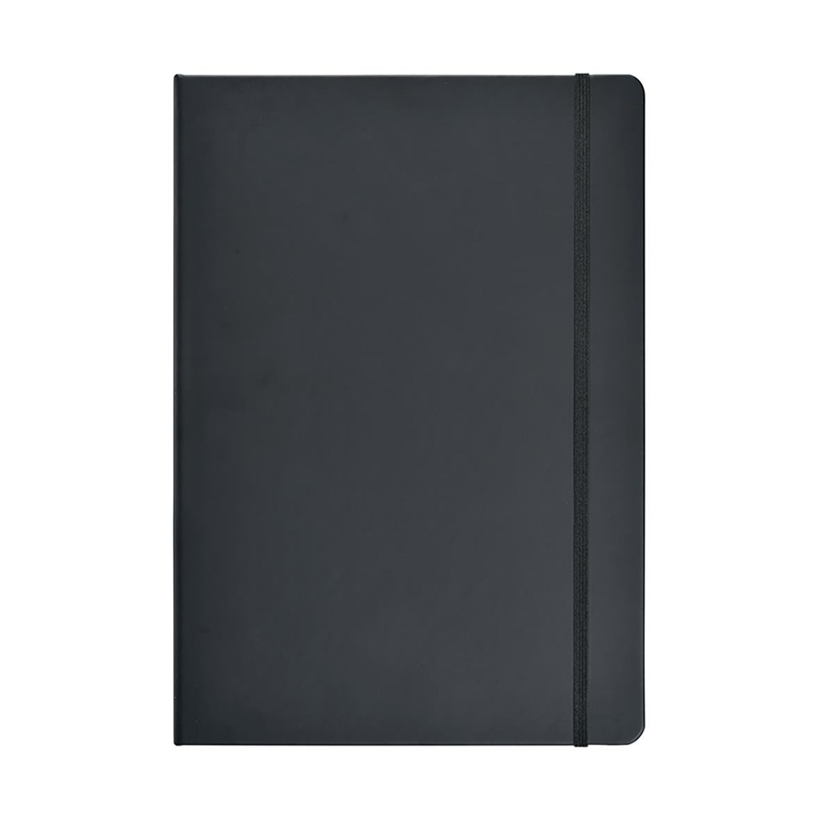 Svart linjerad anteckningsbok i A4-format med elastisk band