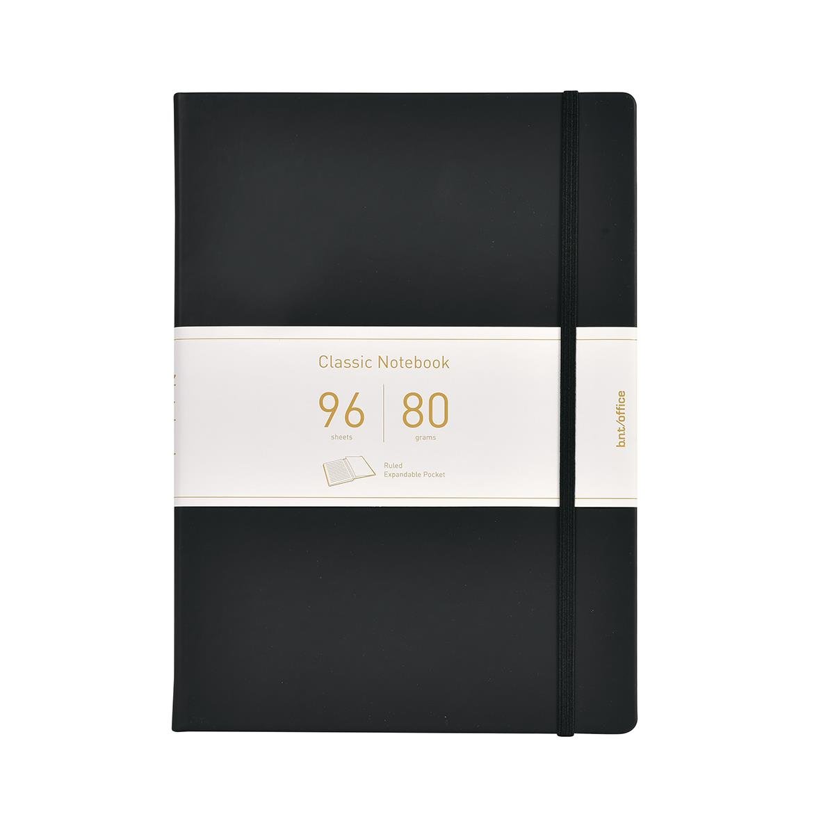 Svart linjerad anteckningsbok i A4-storlek med elastisk band