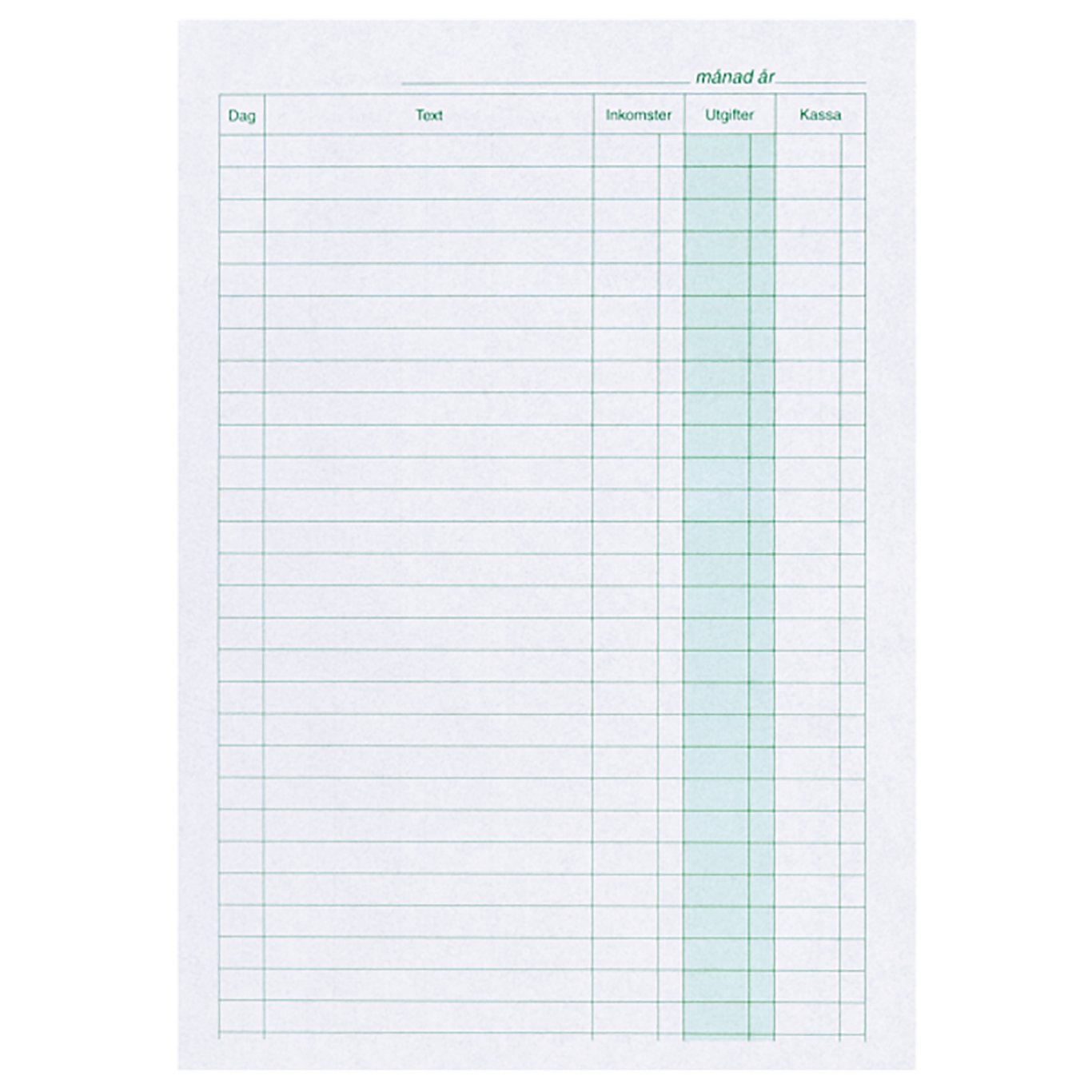 Kassabok häfte med 32 sidor i A5-format för att registrera inkomster och utgifter